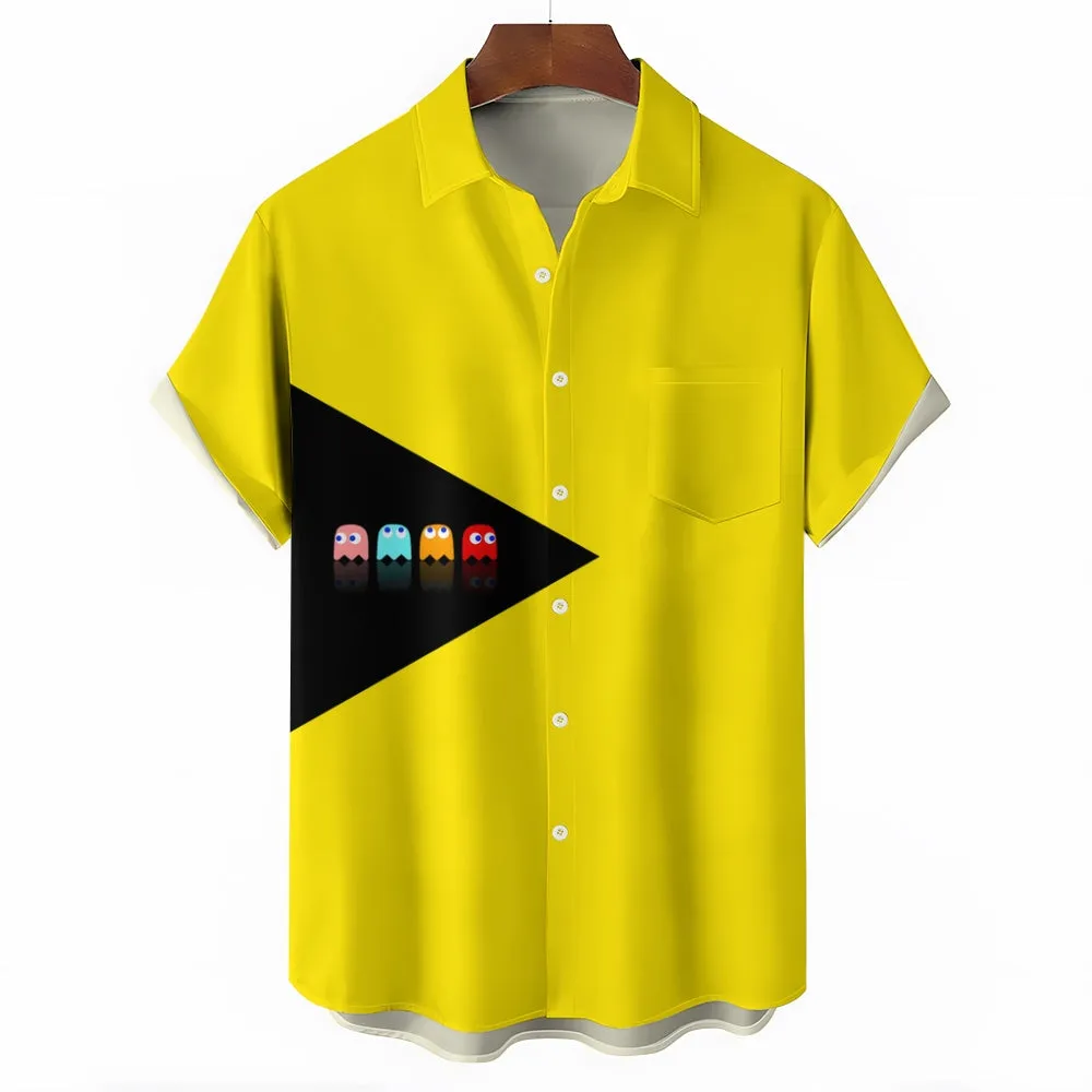 Bright Yellow Pac-Man Hawaiian Short Sleeve Shirt 2408000887