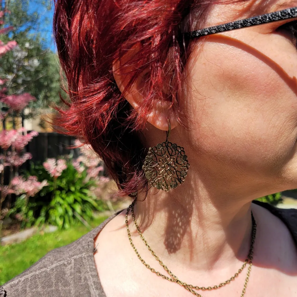 Bronze Lace Filigree Style Dangle Earrings