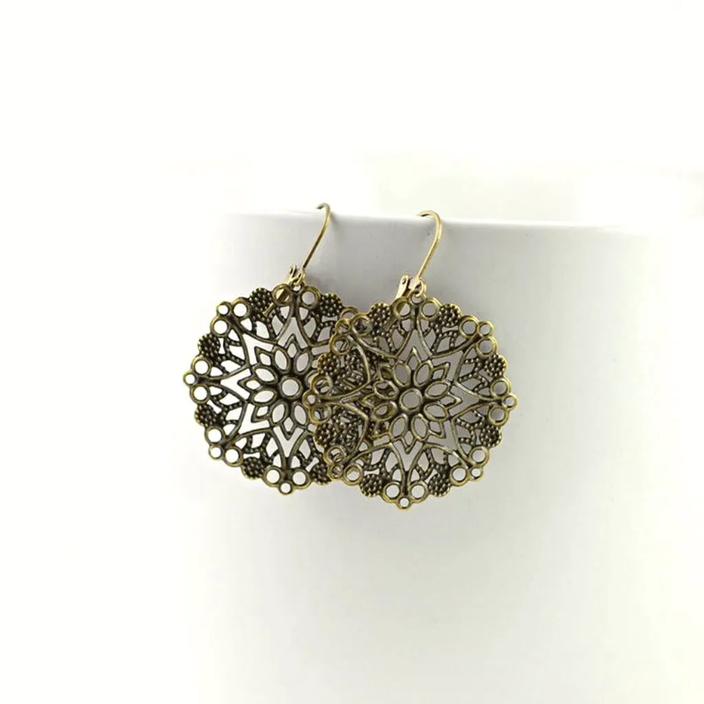 Bronze Lace Filigree Style Dangle Earrings