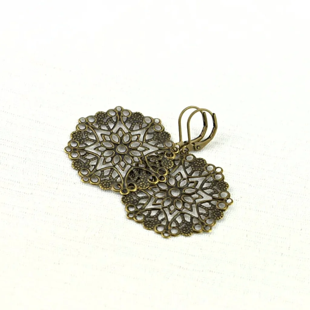 Bronze Lace Filigree Style Dangle Earrings