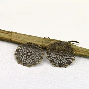 Bronze Lace Filigree Style Dangle Earrings