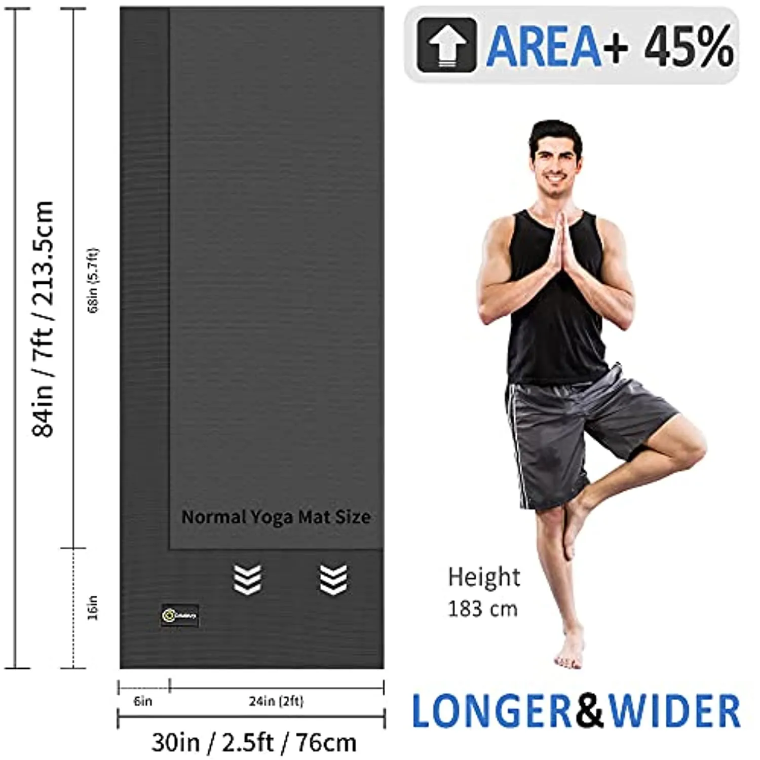 CAMBIVO Yoga Mat for Men and Women, Extra Long and Wide Exercise Mat(84" x 30" x 1/4 inch), Large Non Slip Workout Mat for Yoga, Pilates, Fitness, Barefoot Workouts, Home Gym Studio