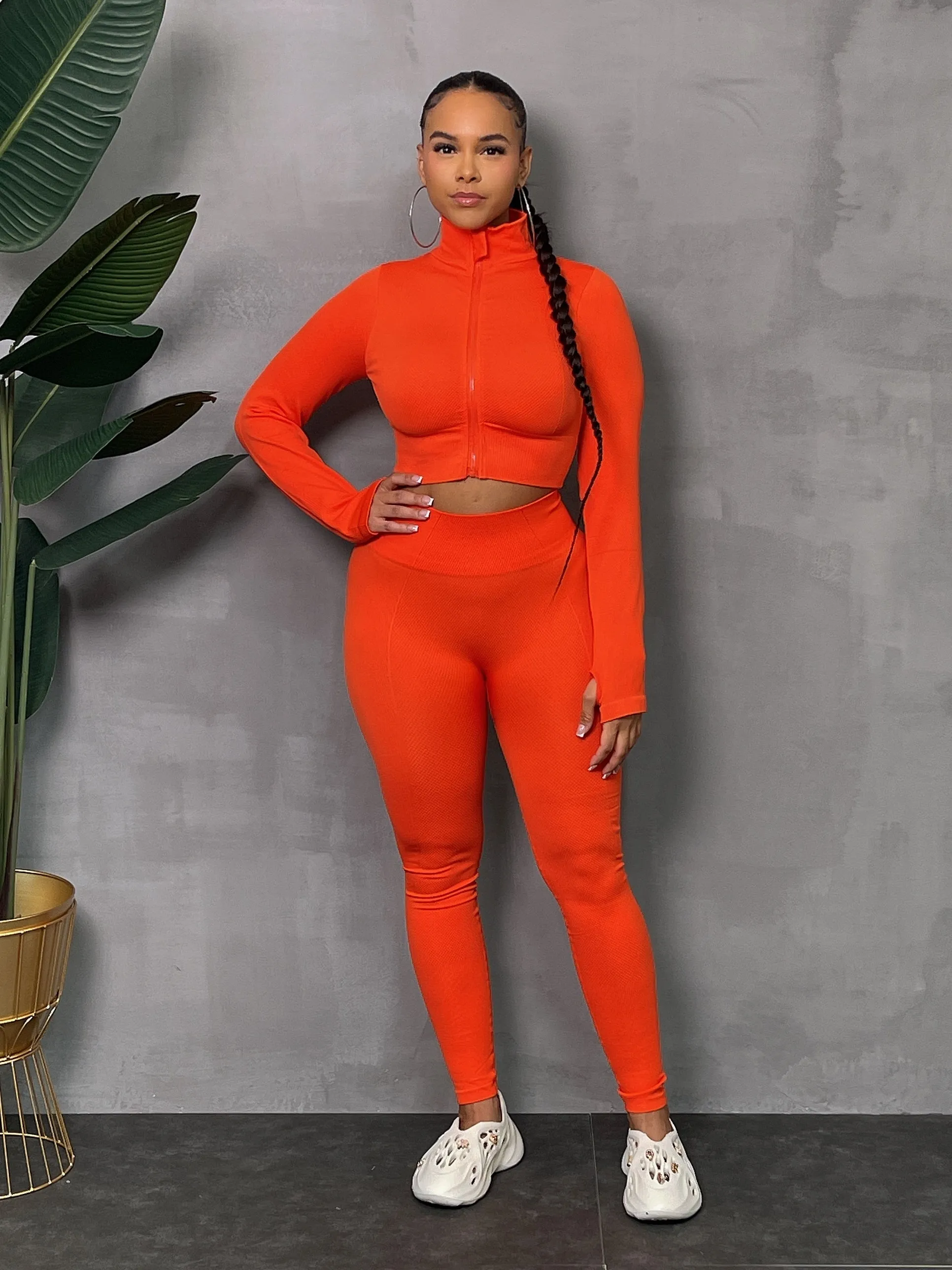 CARDI01P-Texture Crop Zip Jacket Set