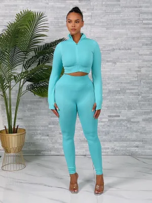 CARDI01P-Texture Crop Zip Jacket Set