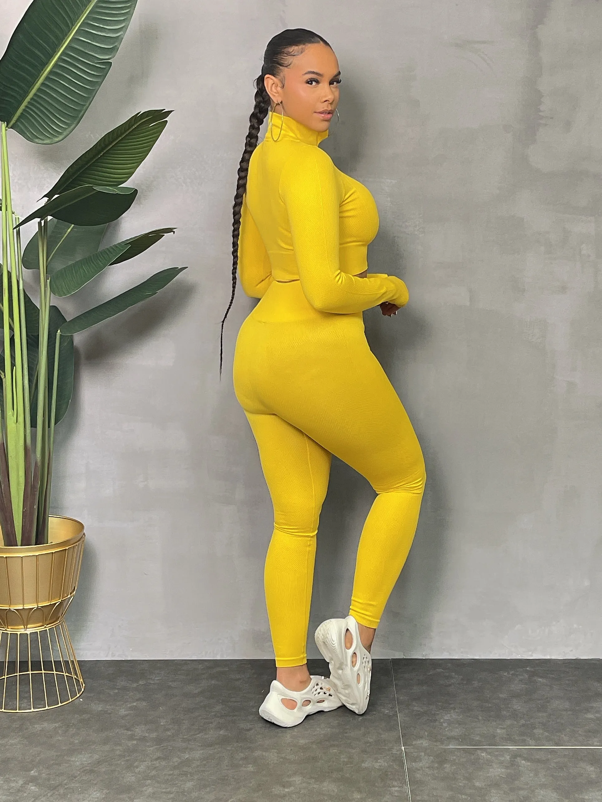 CARDI01P-Texture Crop Zip Jacket Set