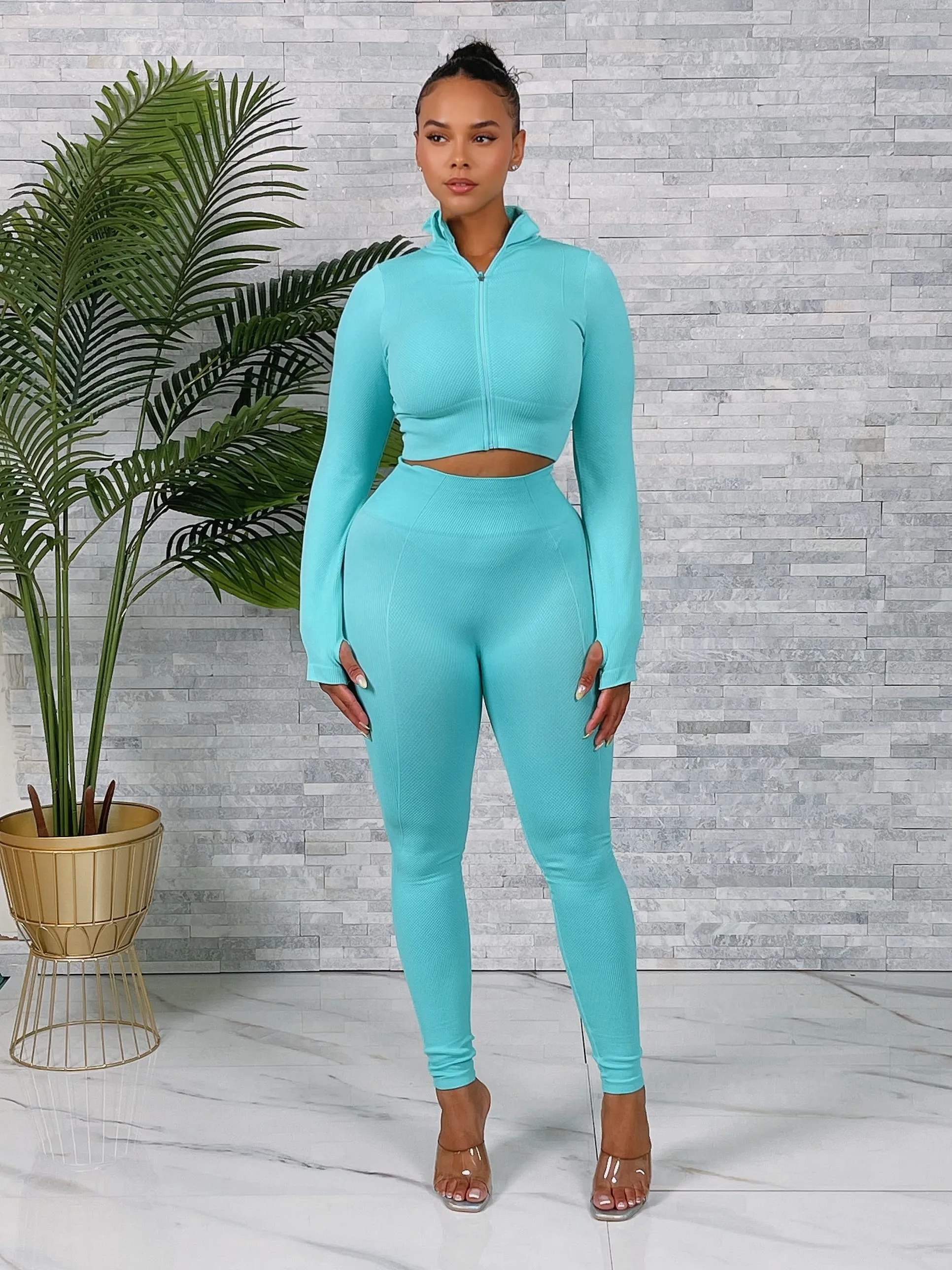 CARDI01P-Texture Crop Zip Jacket Set
