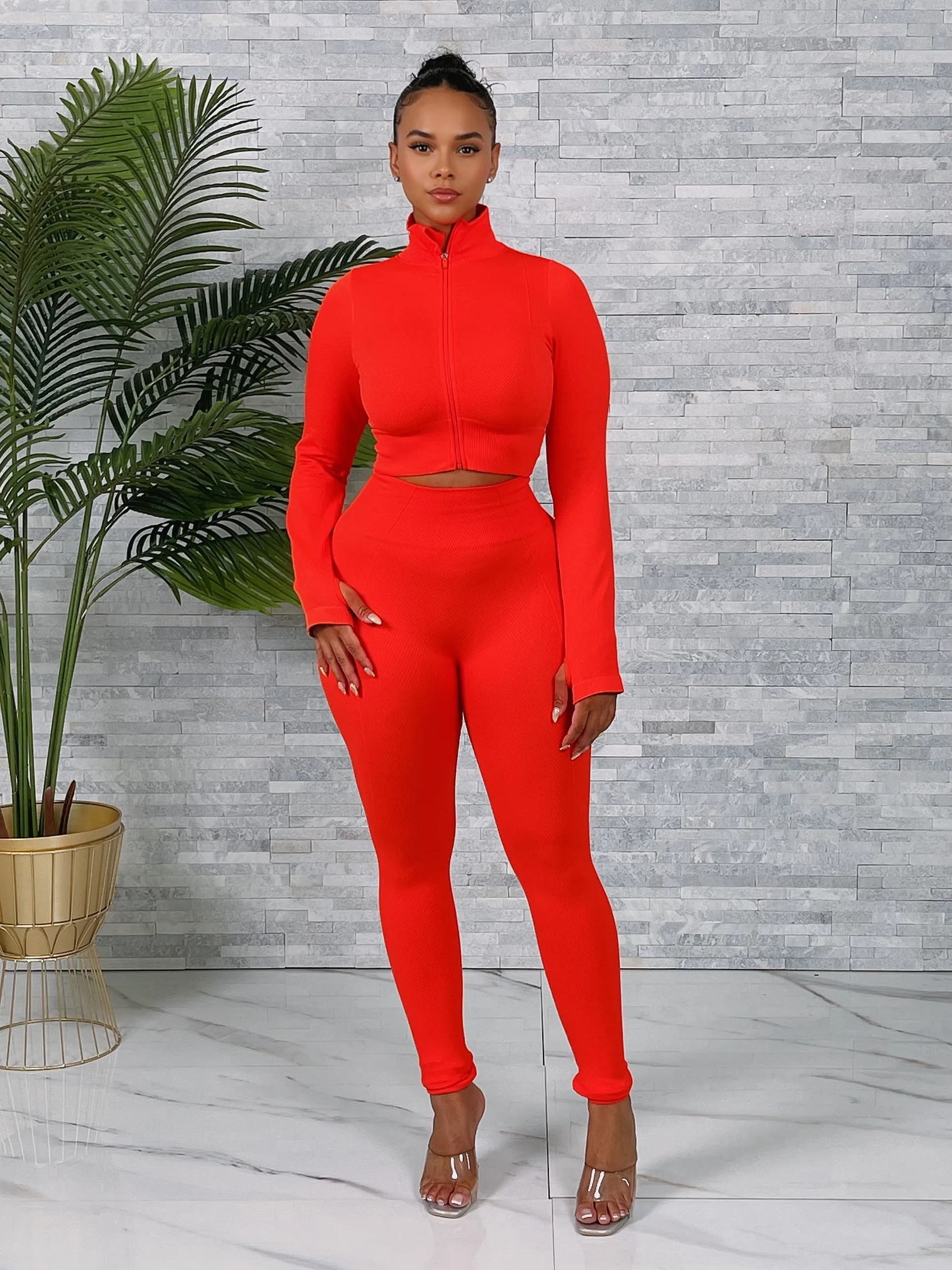 CARDI01P-Texture Crop Zip Jacket Set