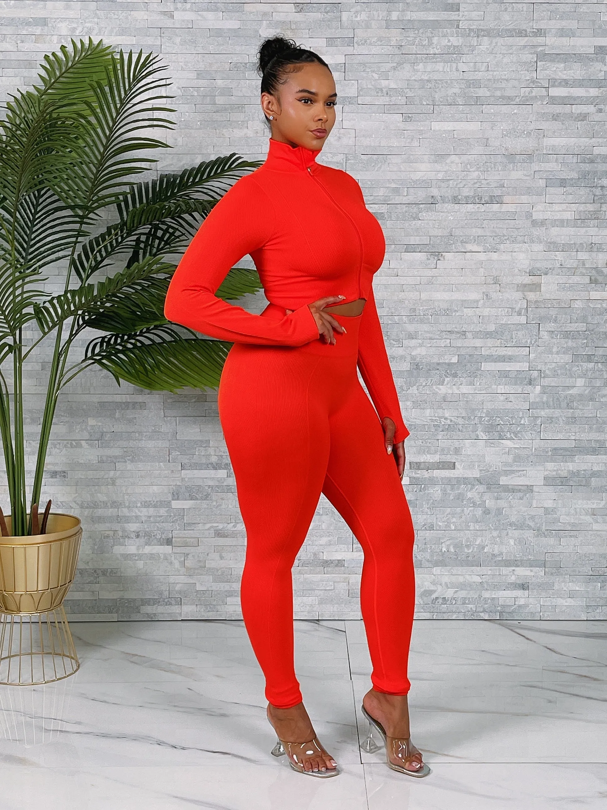 CARDI01P-Texture Crop Zip Jacket Set