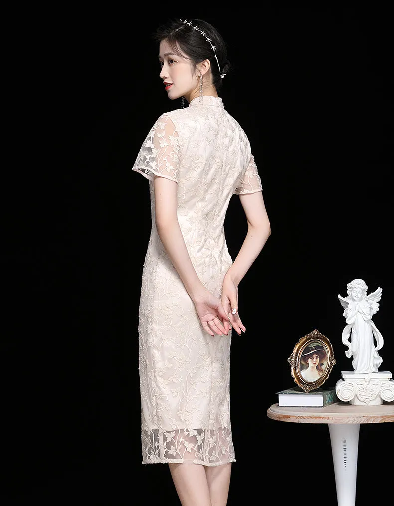 Champagne Lace Qipao Cheongsam