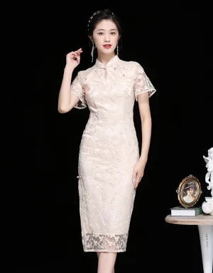 Champagne Lace Qipao Cheongsam