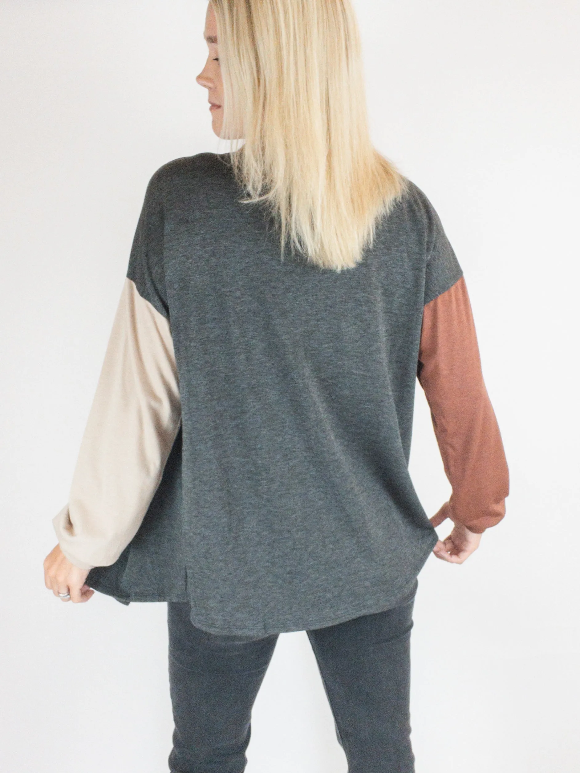 Charcoal/Rust Color Block Shacket