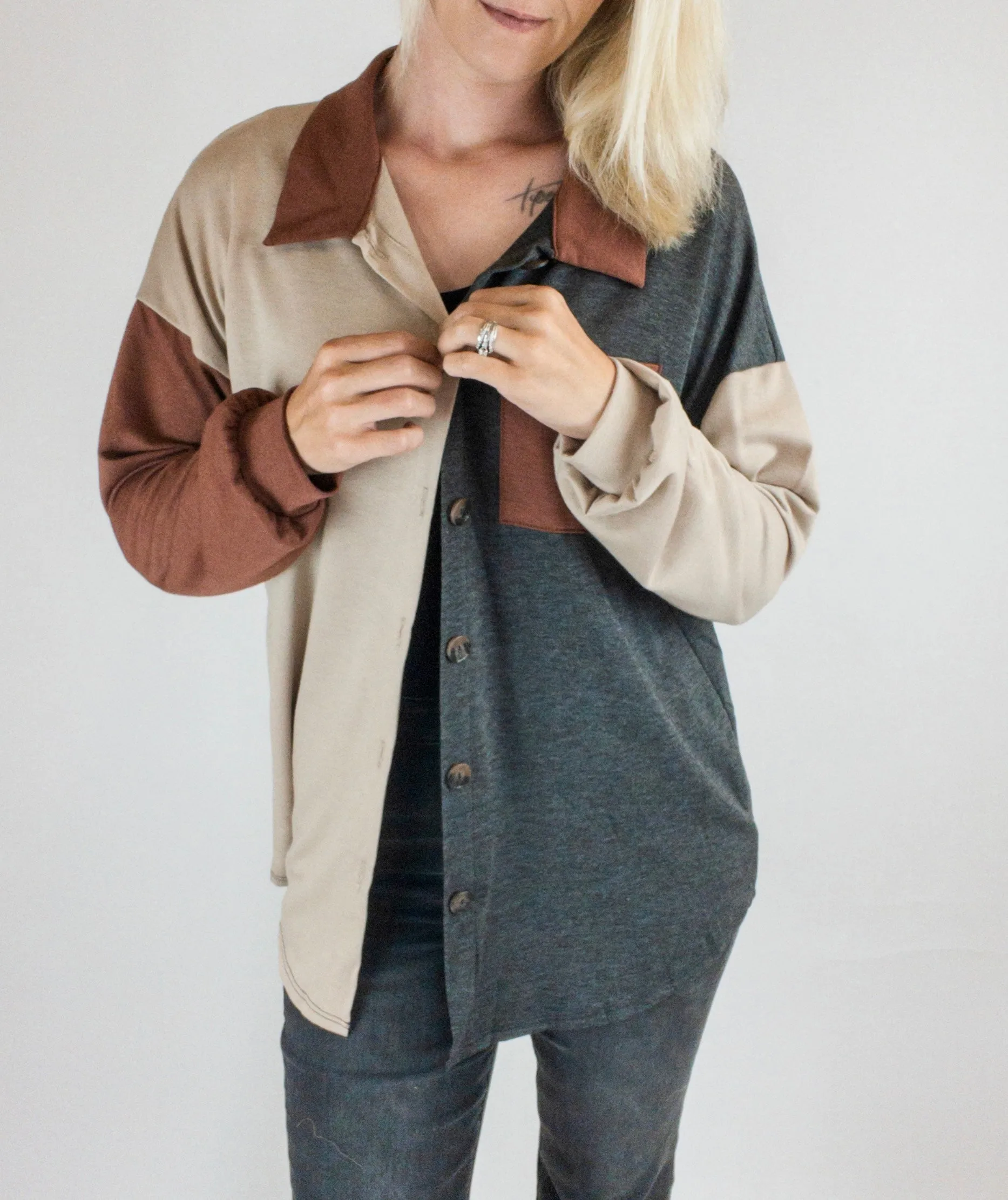 Charcoal/Rust Color Block Shacket