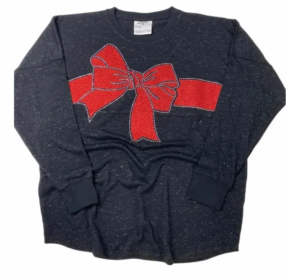 Christmas Big Red Bow glitter Jersey top