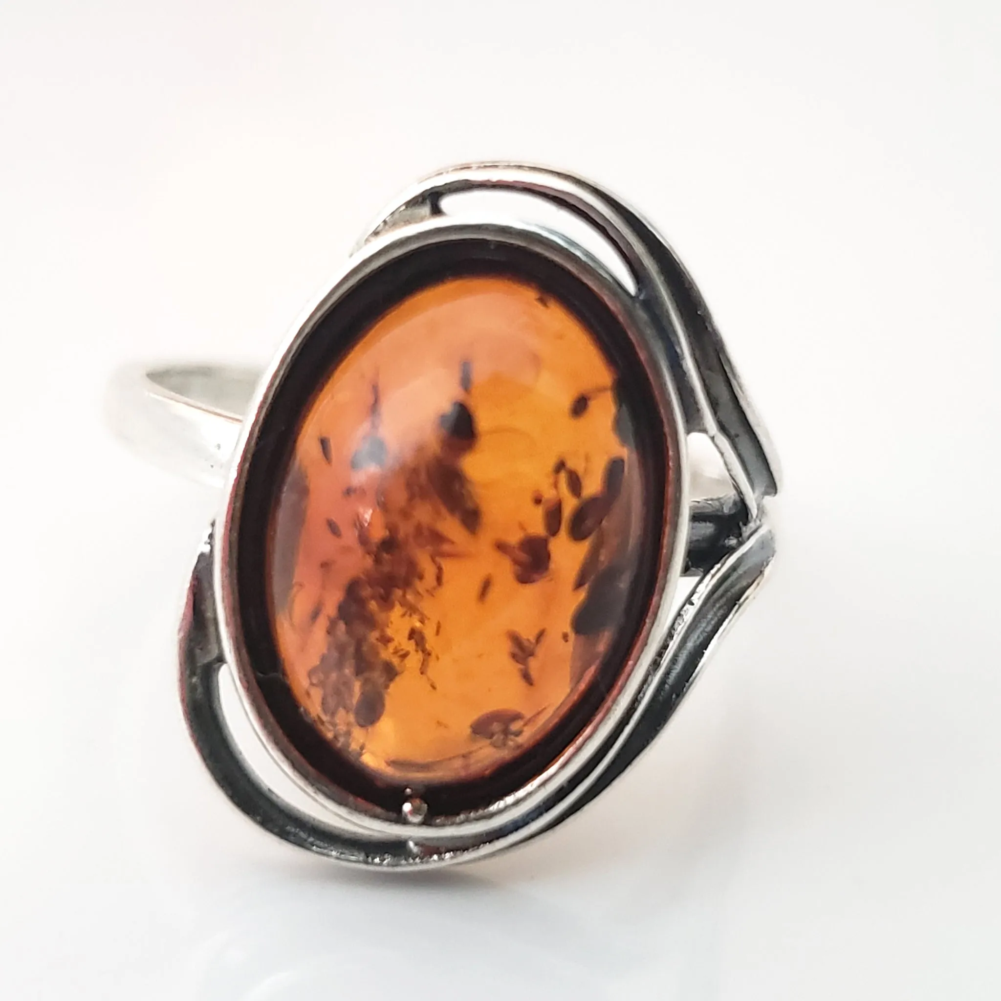 Classic Oval Natural Amber Ring in Sterling Silver, Size 8.5