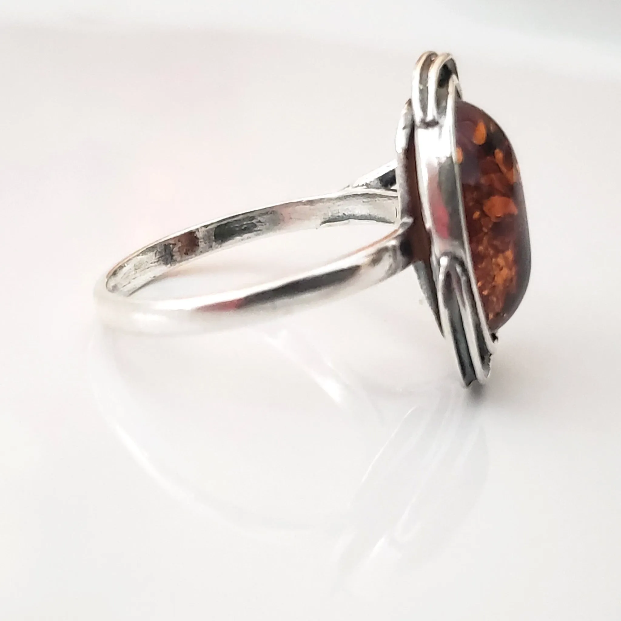 Classic Oval Natural Amber Ring in Sterling Silver, Size 8.5