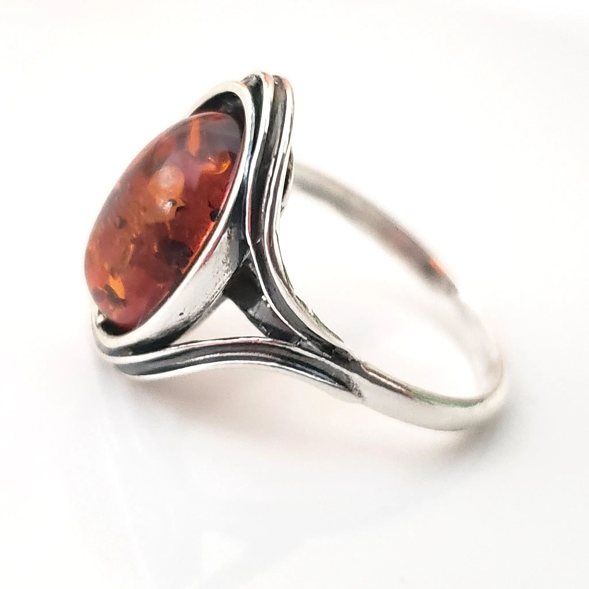 Classic Oval Natural Amber Ring in Sterling Silver, Size 8.5