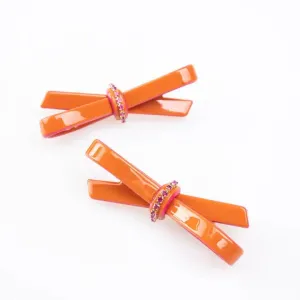 Color Block Bow Clip Pair -- Orange