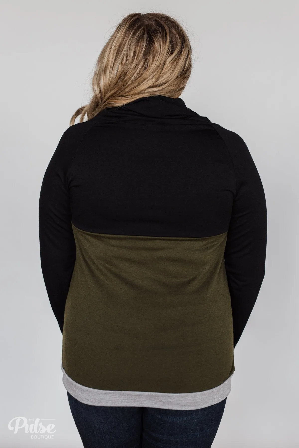Color Block Cowl Neck- Black & Olive