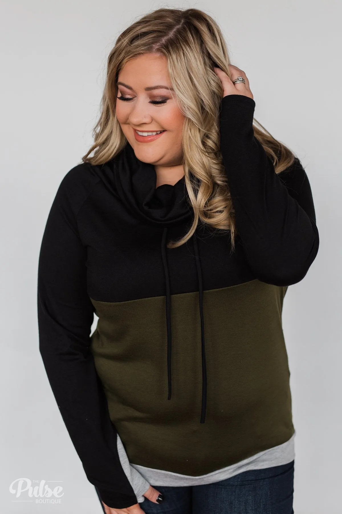 Color Block Cowl Neck- Black & Olive