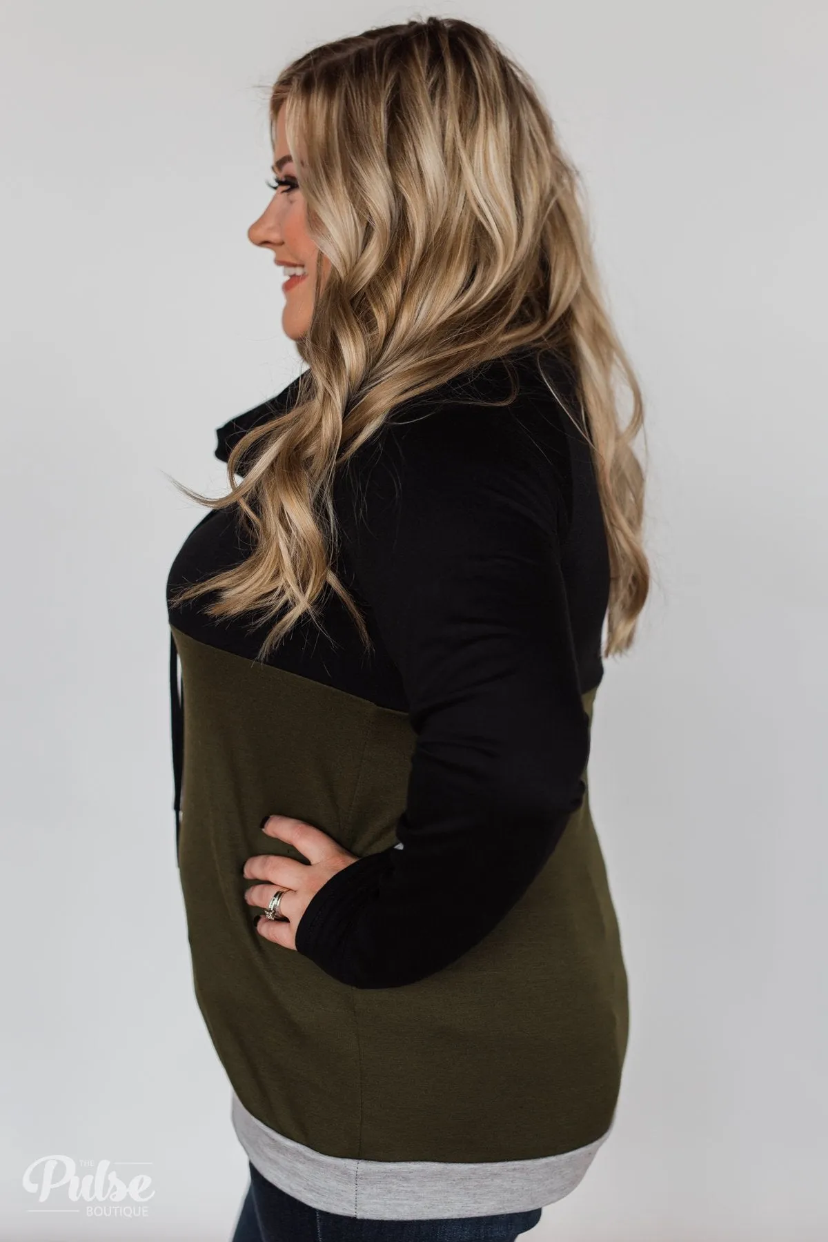 Color Block Cowl Neck- Black & Olive