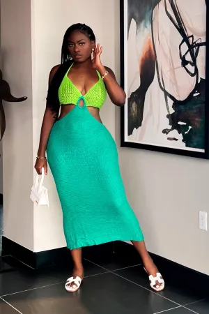 COLOR BLOCK HALTER CROCHET | DRESS