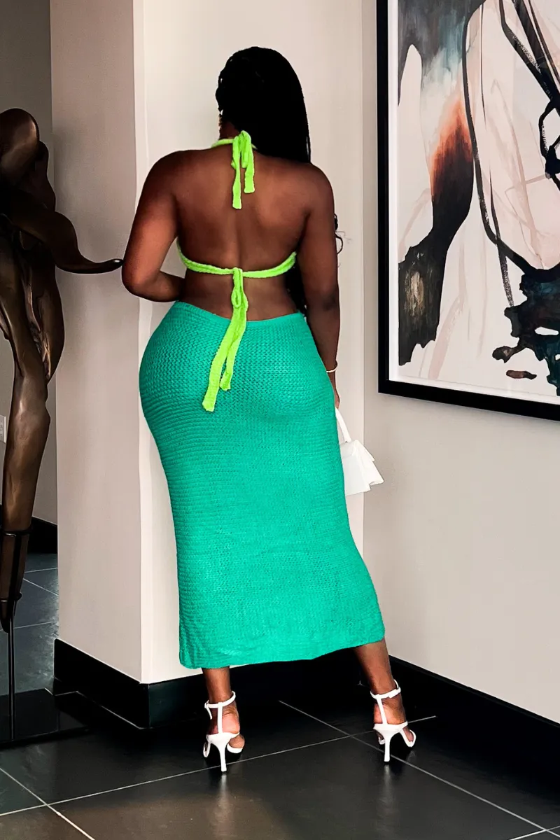 COLOR BLOCK HALTER CROCHET | DRESS