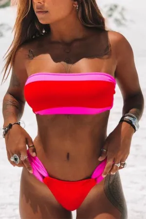 Color Block Strapless Bikini Set