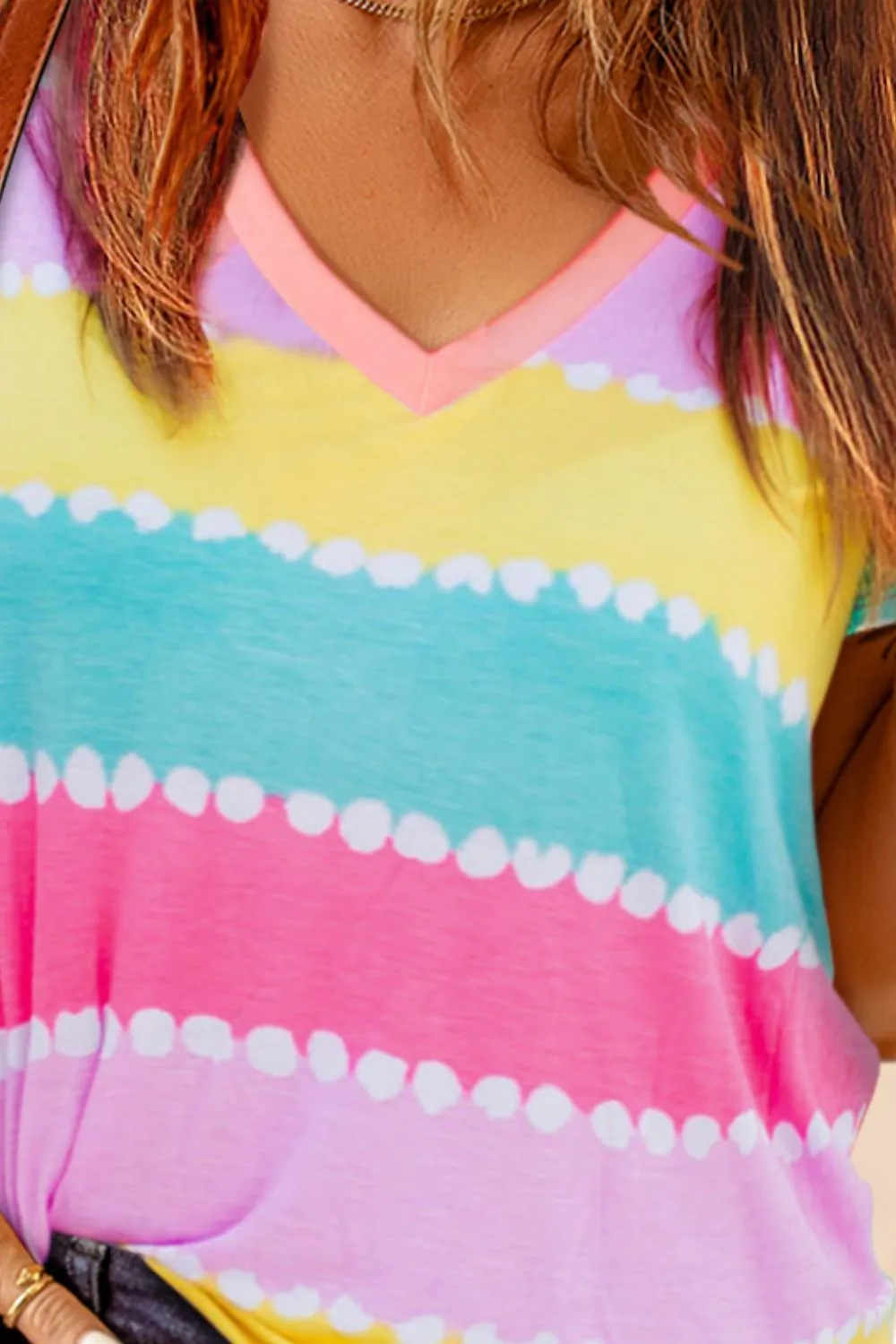 Color Block V-Neck Short Sleeve Tee