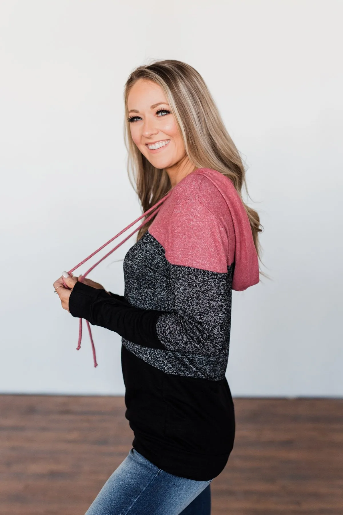 Come Together Color Block Hoodie - Mauve Pink & Black
