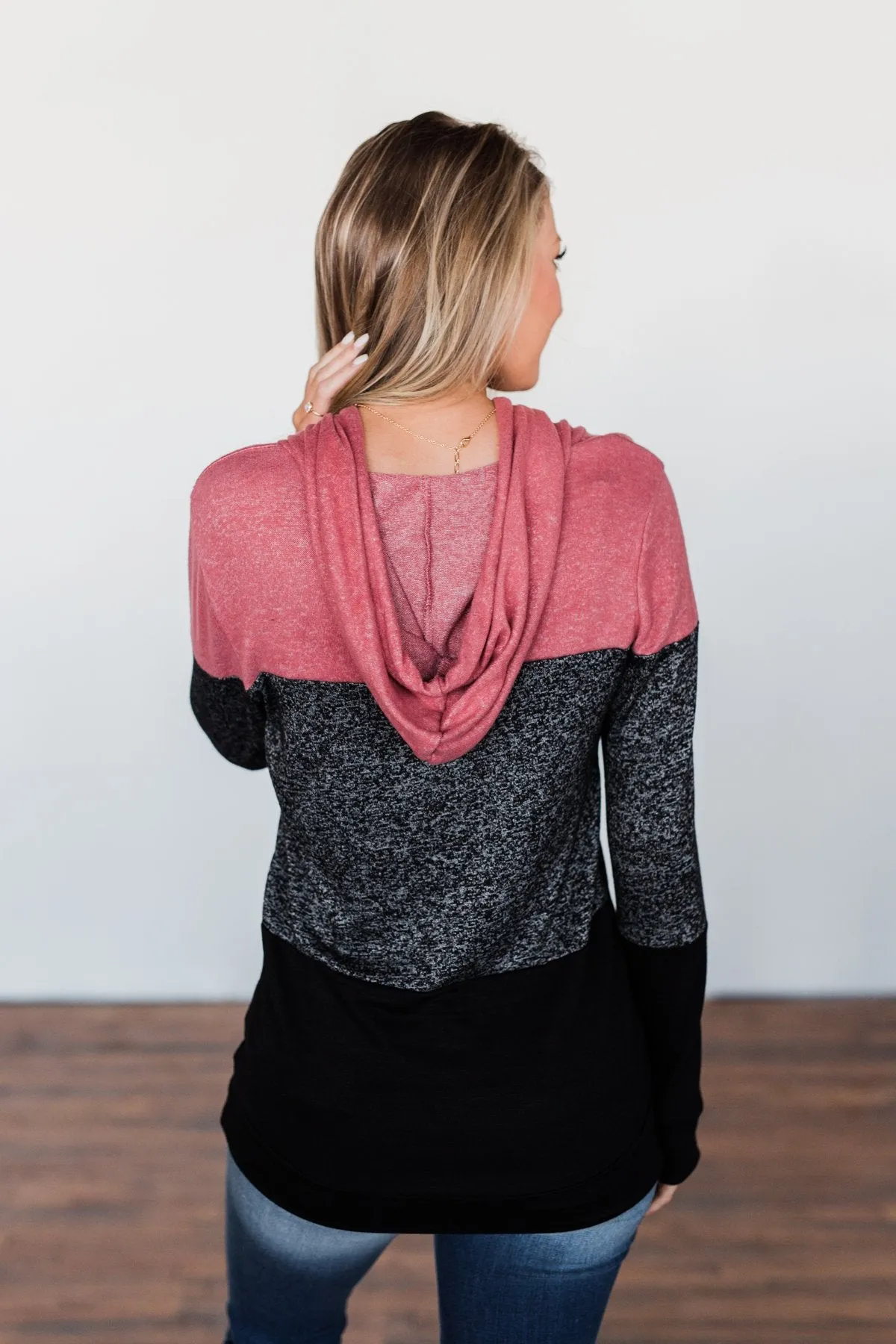 Come Together Color Block Hoodie - Mauve Pink & Black