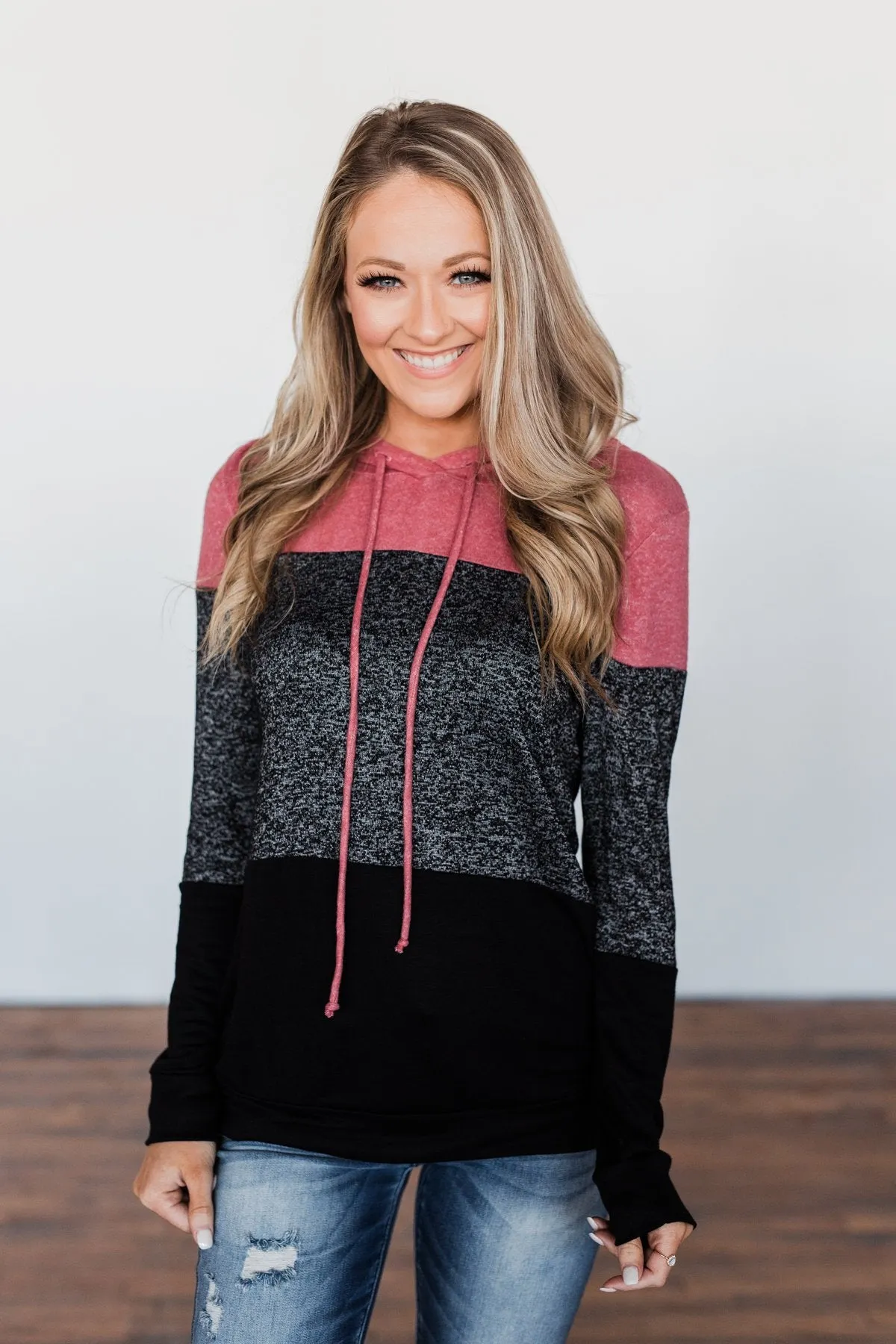 Come Together Color Block Hoodie - Mauve Pink & Black