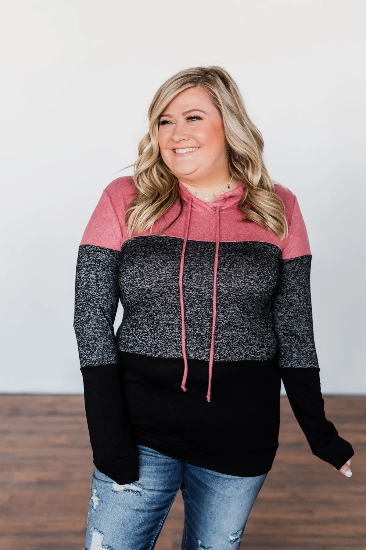 Come Together Color Block Hoodie - Mauve Pink & Black