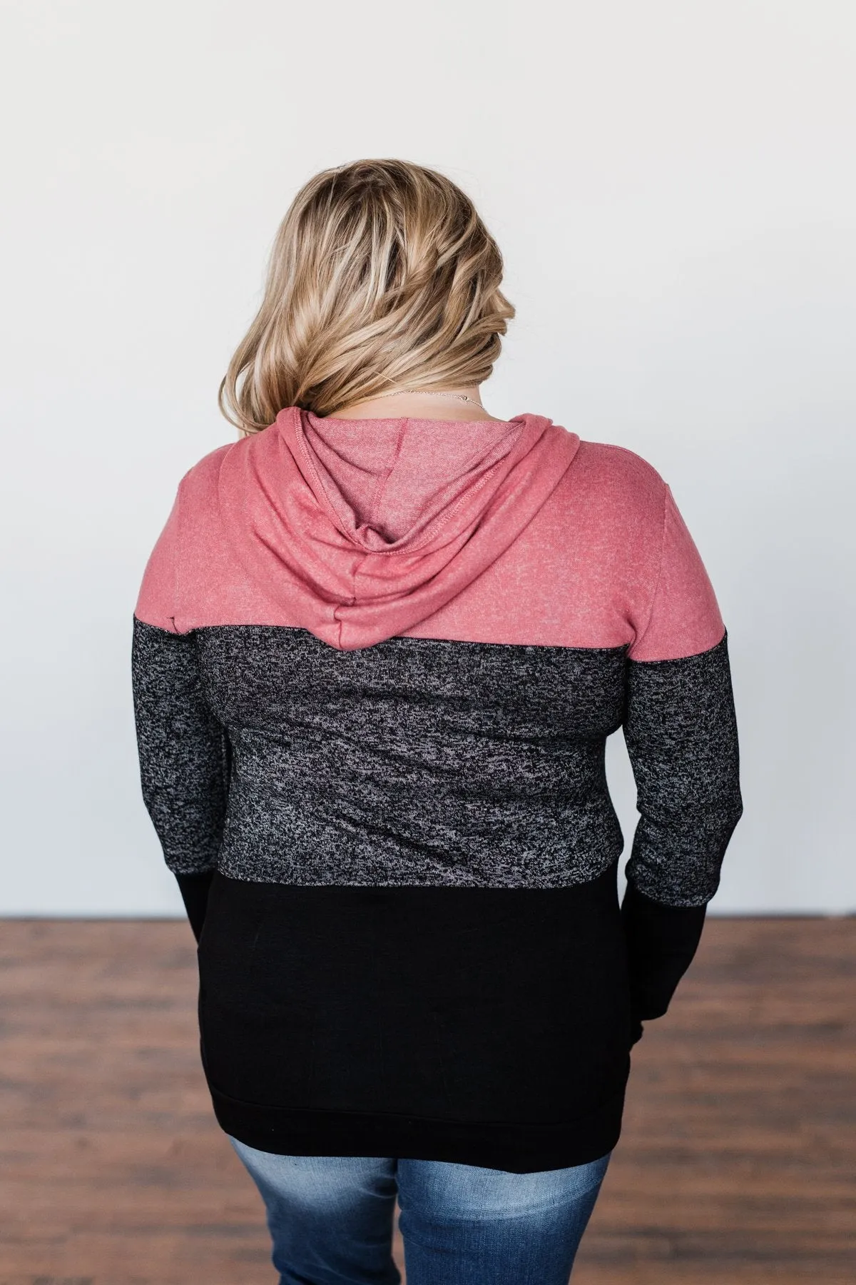 Come Together Color Block Hoodie - Mauve Pink & Black