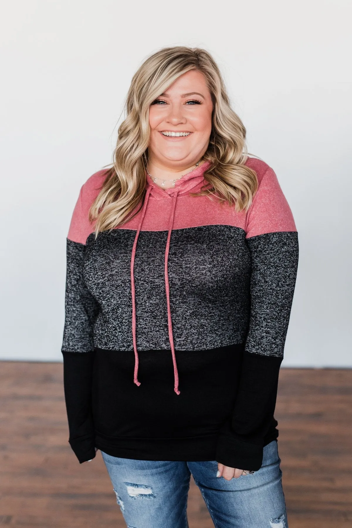 Come Together Color Block Hoodie - Mauve Pink & Black