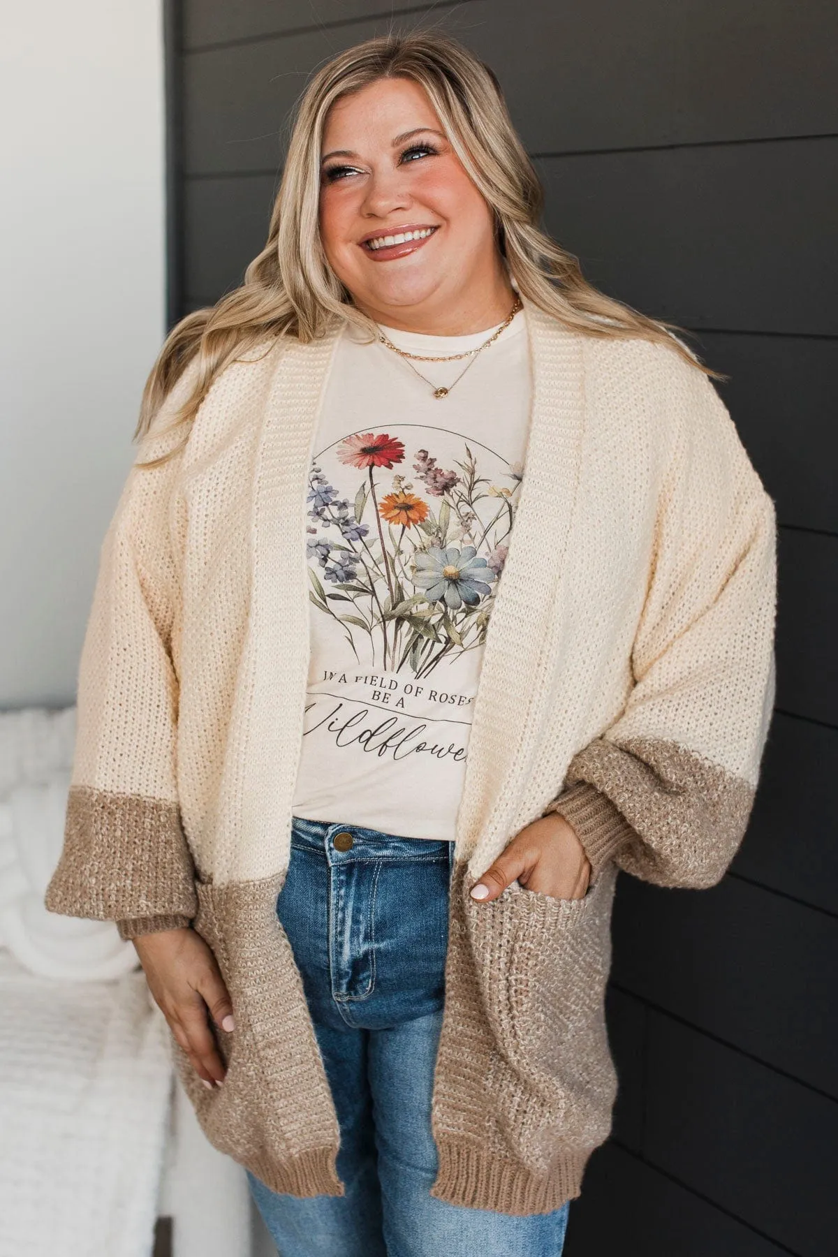 Cozier Days Color Block Cardigan- Ivory
