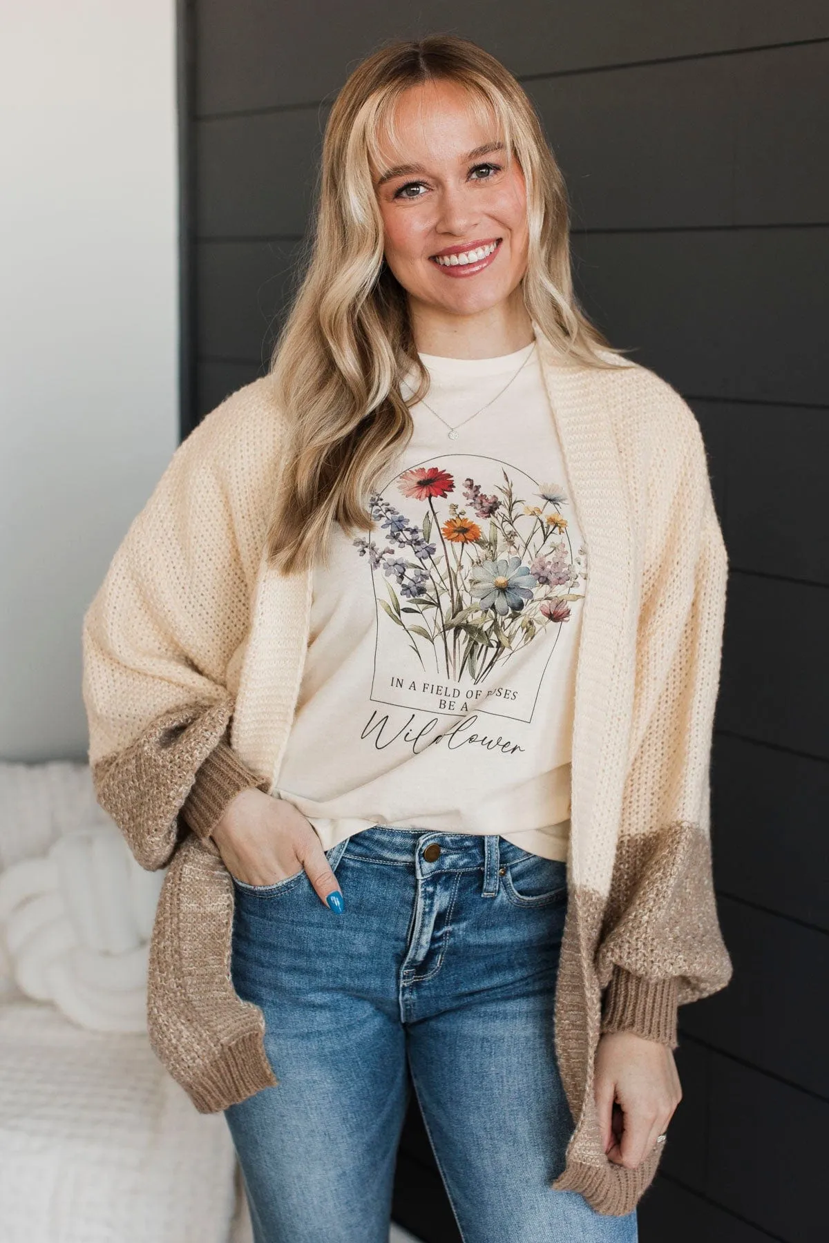 Cozier Days Color Block Cardigan- Ivory