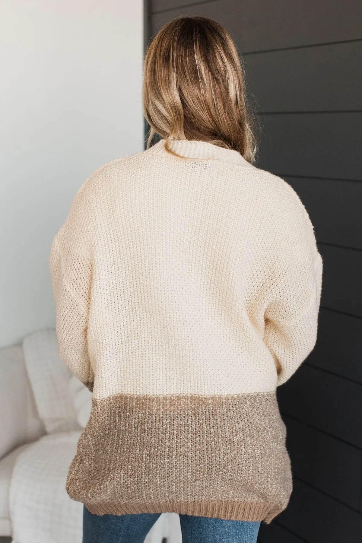 Cozier Days Color Block Cardigan- Ivory