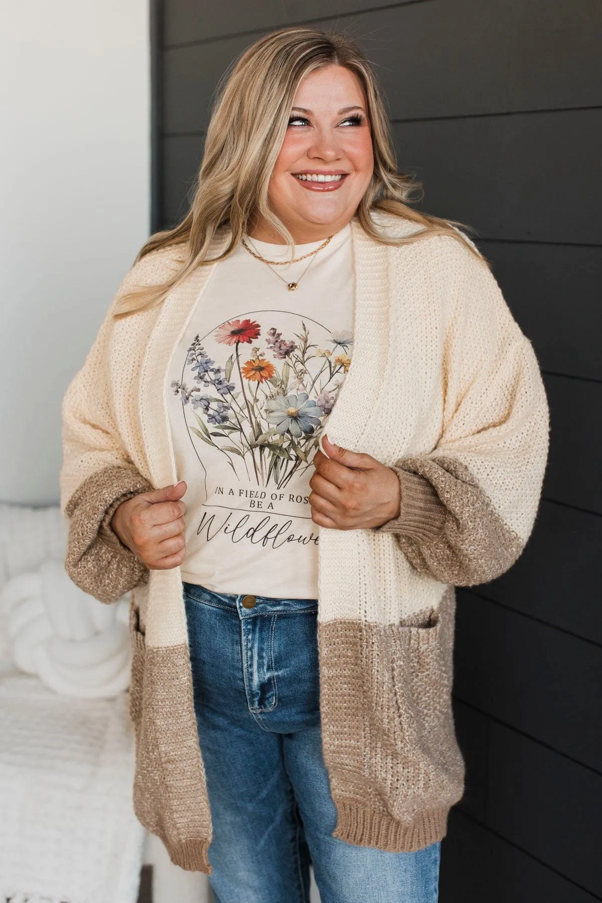 Cozier Days Color Block Cardigan- Ivory