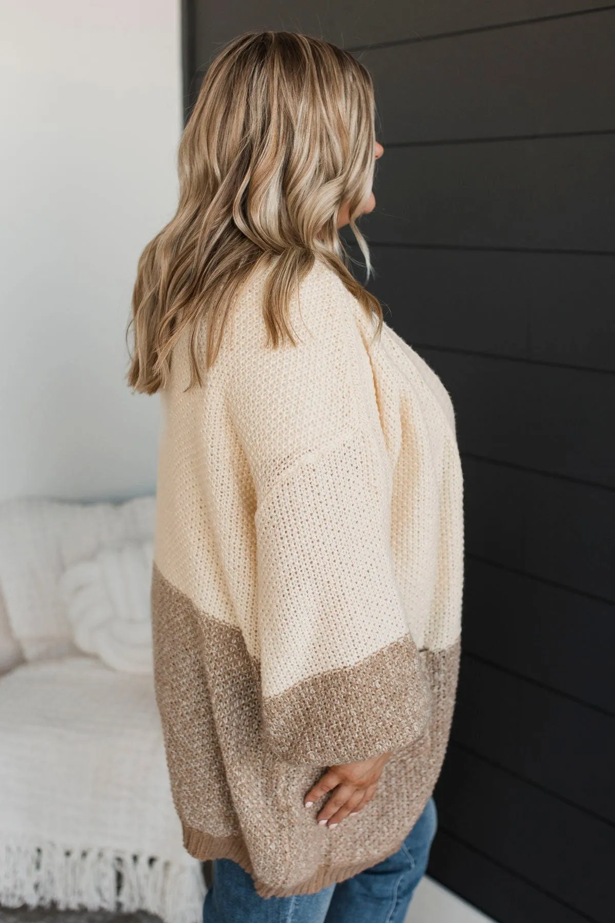 Cozier Days Color Block Cardigan- Ivory