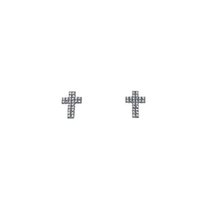 Cross Stud Earrings with Cubic Zirconia in Sterling Silver