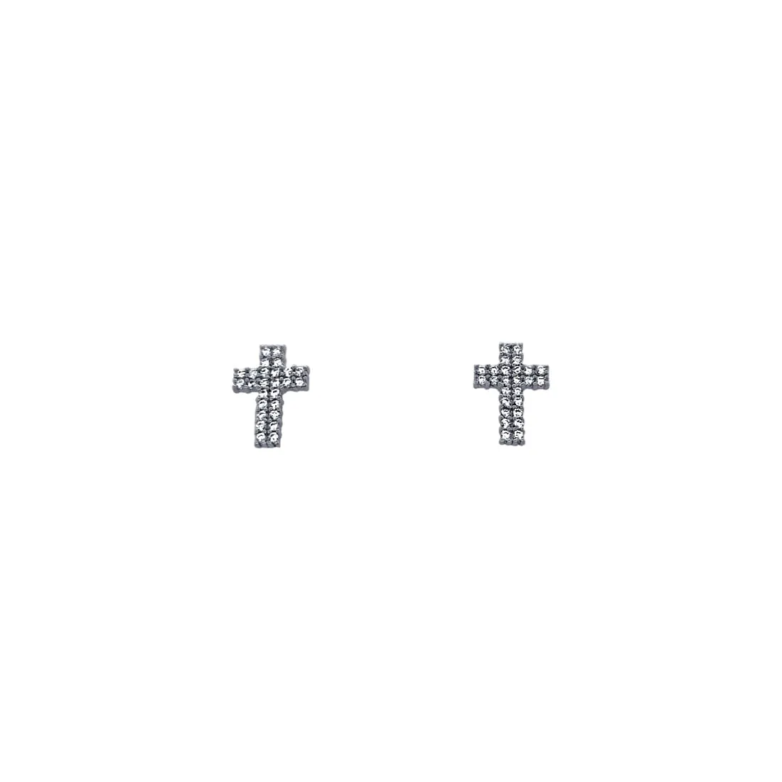 Cross Stud Earrings with Cubic Zirconia in Sterling Silver