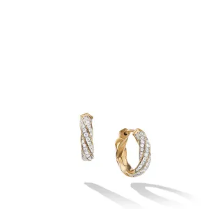 David Yurman Cable Edge Huggie Hoop Earrings in Recycled 18K Yellow Gold with Pave Diamonds