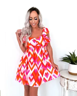 Dreams Are Made Geometric Ruffle Dress - Multi