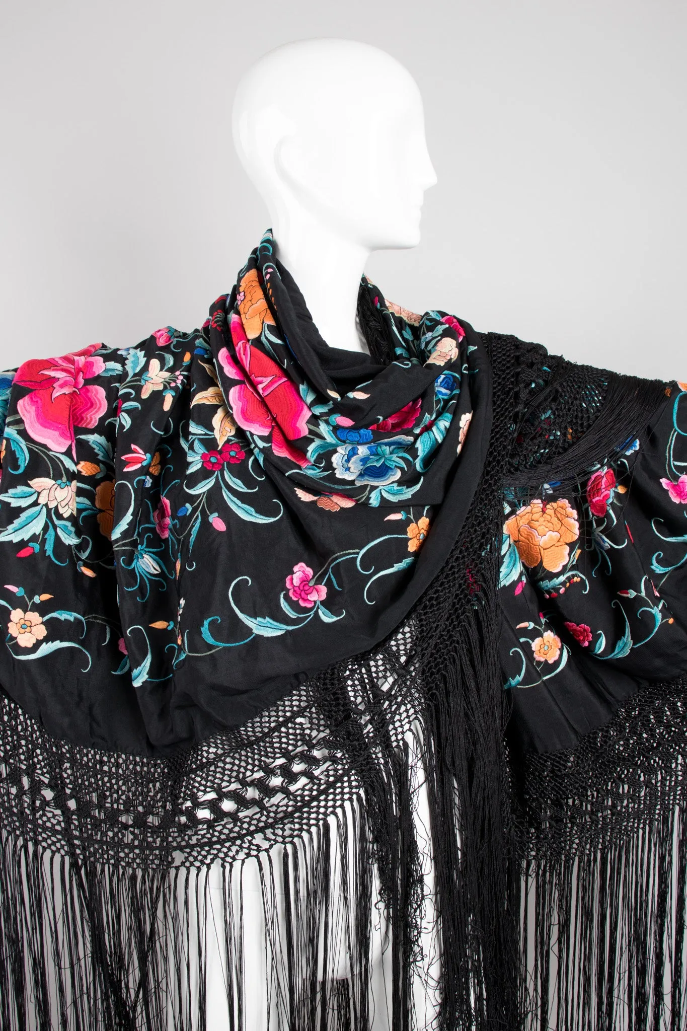 Embroidered Floral Piano Shawl