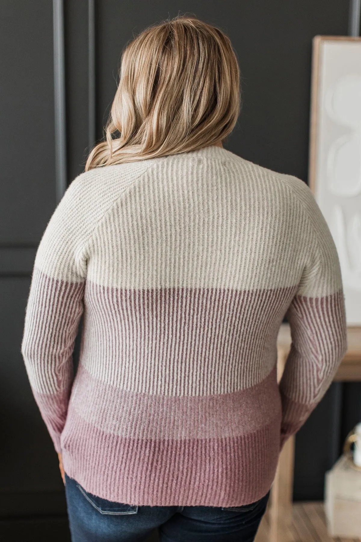 Falling Forever Color Block Sweater- Mauve