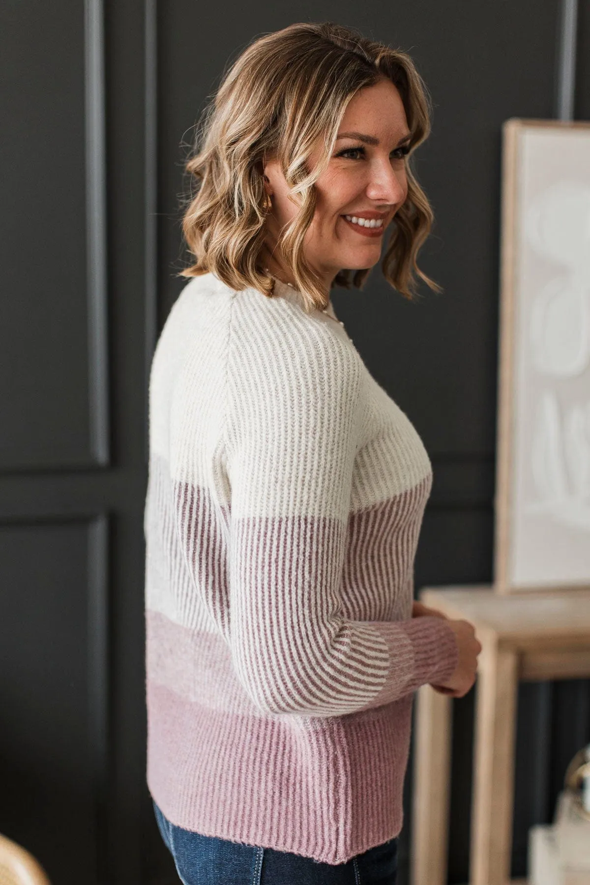 Falling Forever Color Block Sweater- Mauve