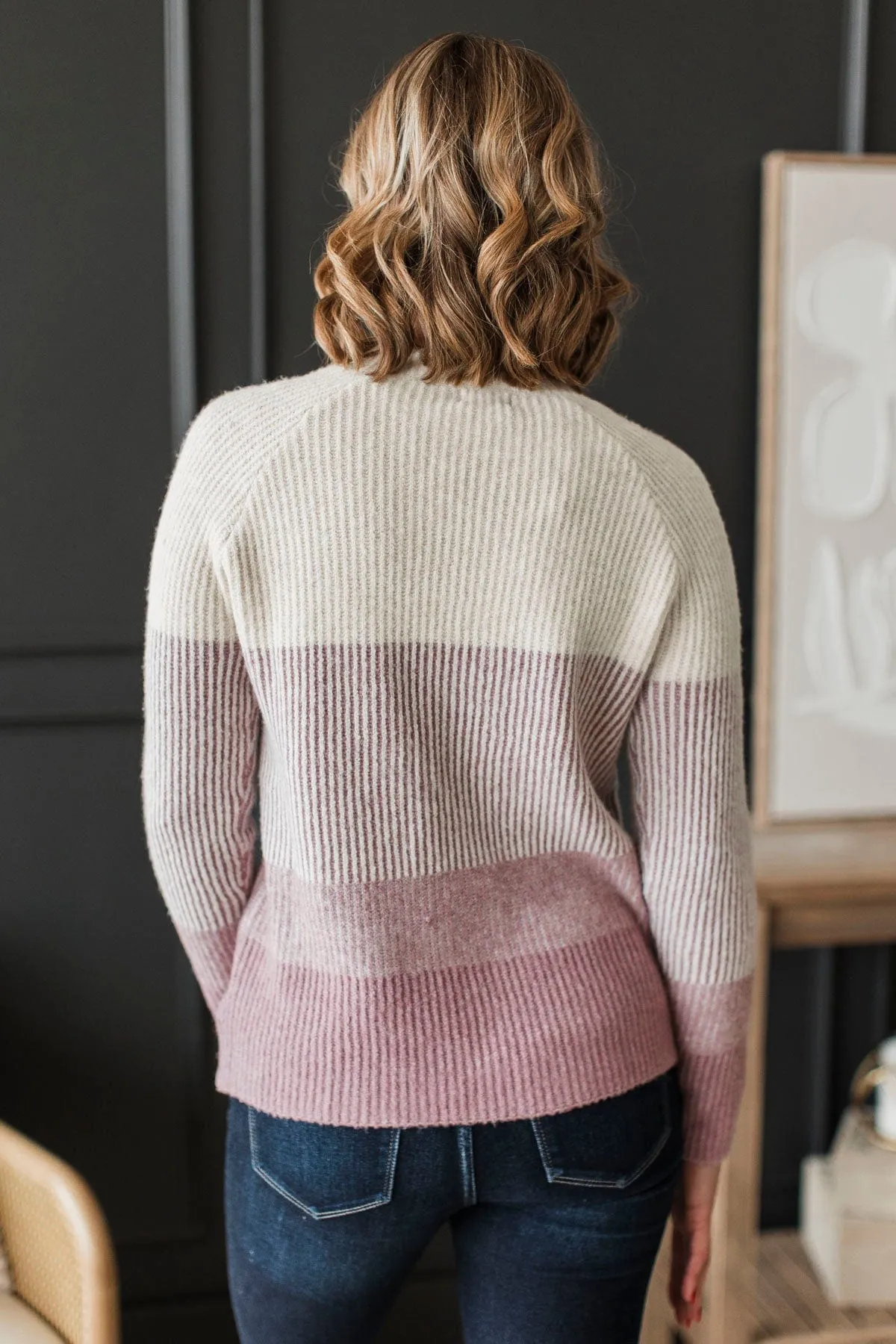 Falling Forever Color Block Sweater- Mauve