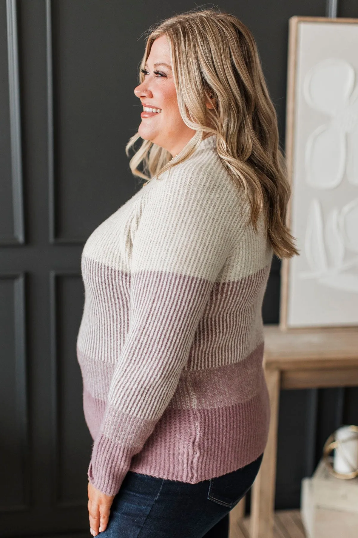 Falling Forever Color Block Sweater- Mauve