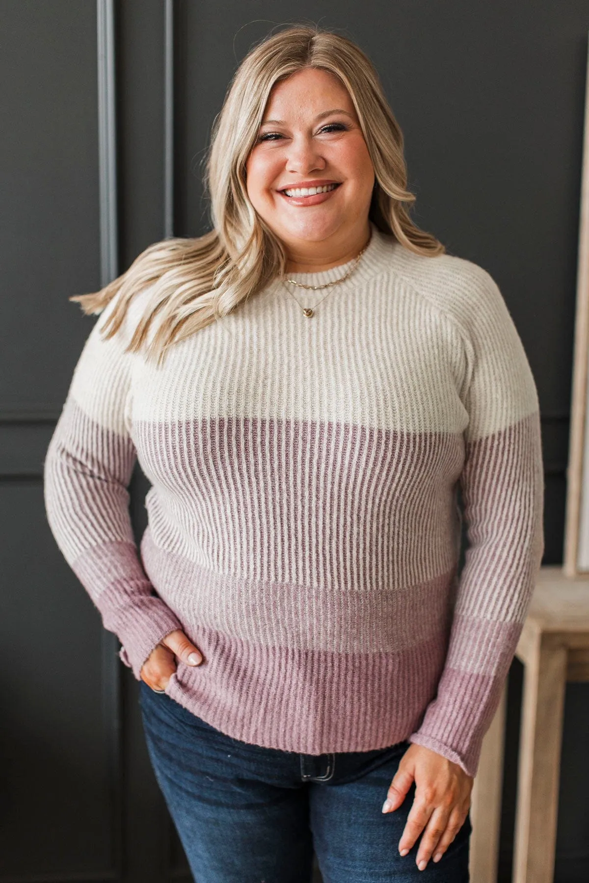 Falling Forever Color Block Sweater- Mauve