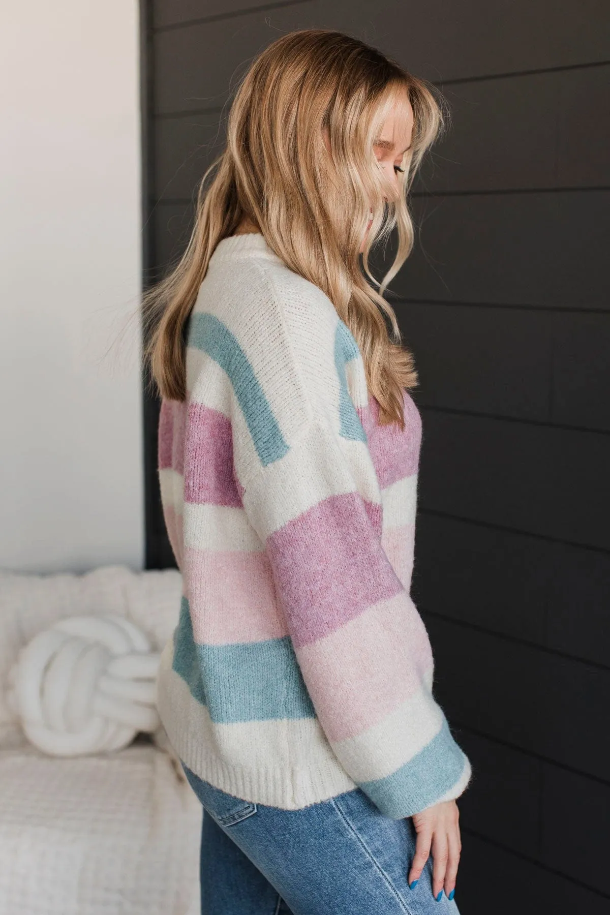 Feeling Cuddly Color Block Sweater- Ivory